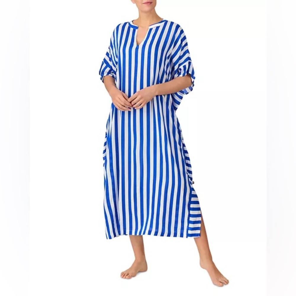 KATE SPADE NEW YORK STRIPED COVERUP CAFTAN NIGHTGOWN SZ XS / S NWT